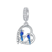 Sterling Silver Blue Jay  Charm Beads Engraved with I Love Forever