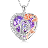 Sterling Silver Heart Crystal Rose 16th 18th 30th 40th 50th 60th Pendant Necklace for Mom Grandma Wife Daughter