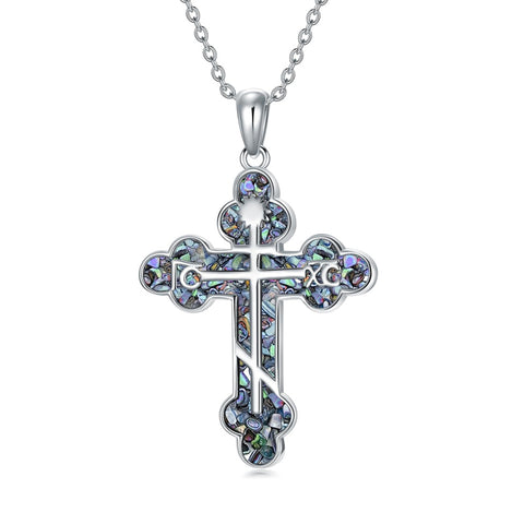 Sterling Silver Russian Eastern Orthodox Cross Pendant Necklace