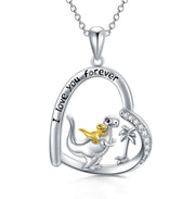 Sterling Silver Dinosaur Heart Pendant Necklace