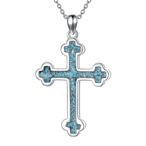 Sterling Silver Russian Eastern Orthodox Cross Pendant Necklace