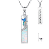Sterling Silver  Opal Personalized Engraved Bar Pet  Butterfly Dragonfly Tree of Life  Urn Necklace for Ashes
