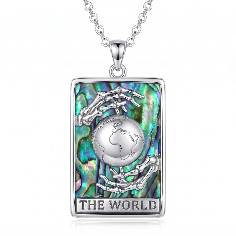 Sterling Silver Abalone Shell Tarot Card Pendant Necklace Gifts for Birthday Halloween Anniversary Valentine’s Day