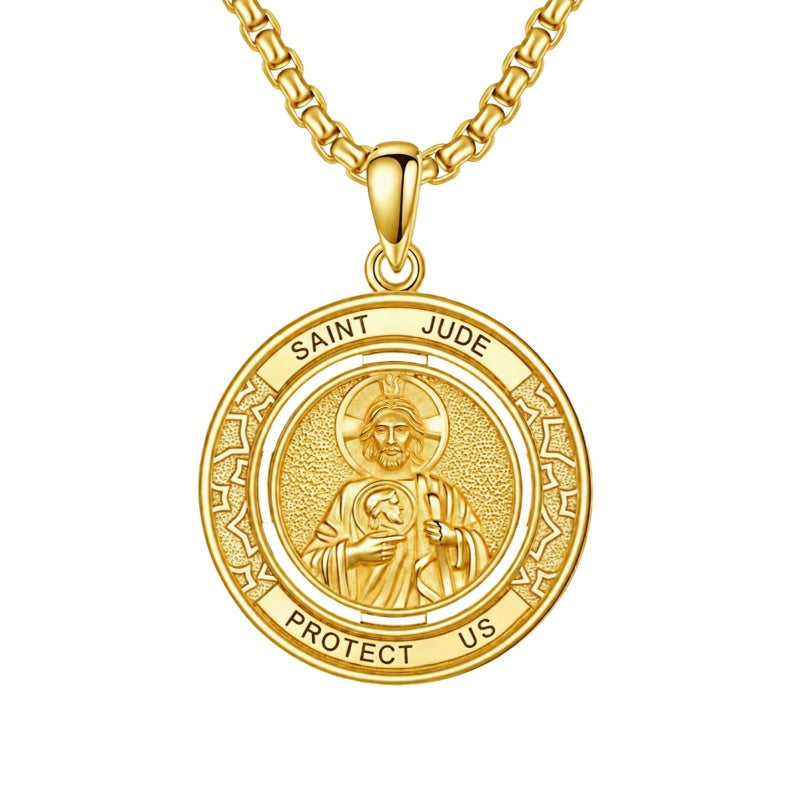 14K Gold Plated Patron Saint Necklace Saint Medal Catholic Amulet Jewelry