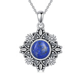 Sterling Silver Turquoise Moonstone Moss Agate Lapis Lazuli Daisy Pendant Necklace
