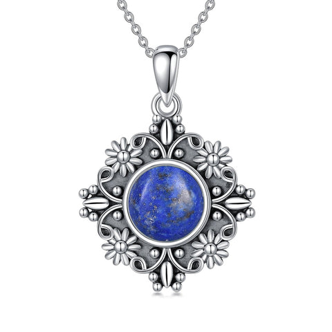 Sterling Silver Turquoise Moonstone Moss Agate Lapis Lazuli Daisy Pendant Necklace