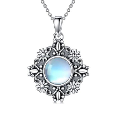 Sterling Silver Turquoise Moonstone Moss Agate Lapis Lazuli Daisy Pendant Necklace