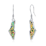 Sterling Silver Abalone  Israel Map Drop Earrings