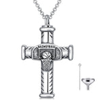 Sports Urn Necklace  for Women Men Sport Lover Sports Cremation Football Basketball Baseball Cross Pendant Jewelry