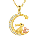 14K Gold Moon Cat Dog Rabbit Pendant Necklace