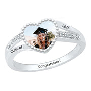 Sterling Silver Heart 10K 14K 18K Gold Customized Photo High School College Graduation Ring
