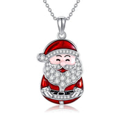 S925 Sterling Silver Santa Claus Christmas Tree Christmas Jewelry Gift   Pendant Necklace