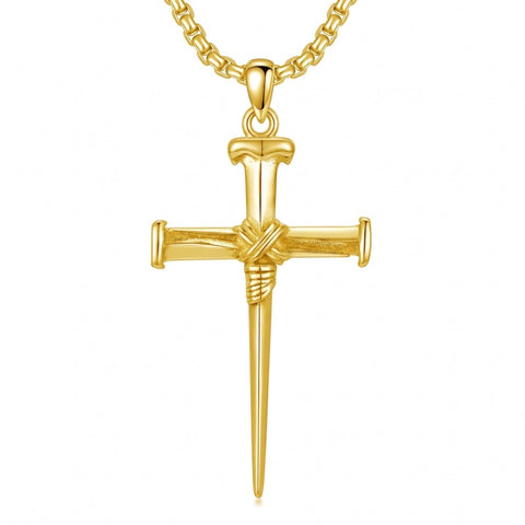 14K Gold Plated Cross Pendant Necklace for Men Religious Jewelry Christian Gift