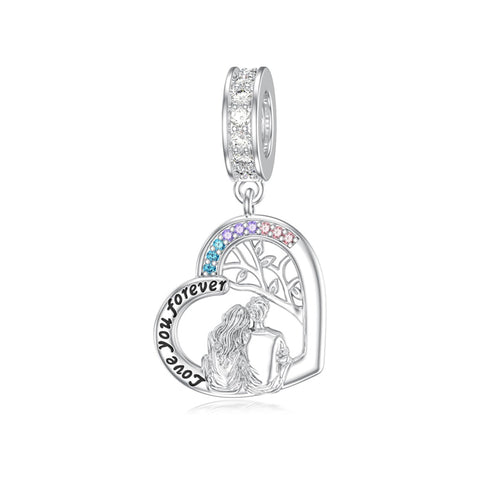Sterling Silver Cubic Zircon Sister Couple Bead Charms with  Engraved