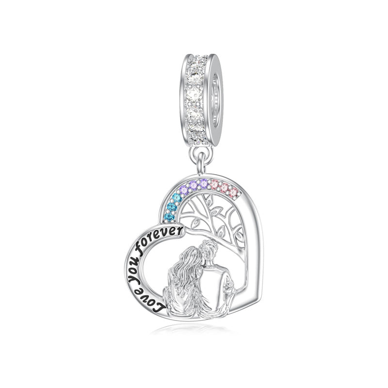 Sterling Silver Cubic Zircon Sister Couple Bead Charms with  Engraved