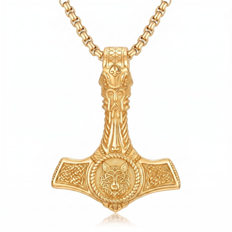 14K Gold Plated Celtic Knot Viking Thor Hammer Pendant Necklace
