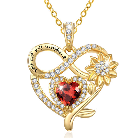 10K 14K 18K Yellow Gold  Birthstone Sunflower Pendant Necklace Engraved with You Are My Sunshine