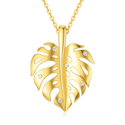 14k Heart Pendant Necklace for Women Real Gold Monstera Pendant Gift for Mother Day Valentine Christmas