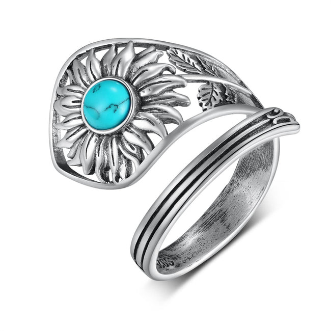 Sunflower Spoon Ring 925 Sterling Silver Adjustable Thumb Ring