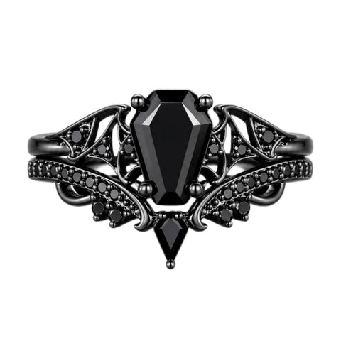 Sterling Silver 10K  14K  18K Gold 1CT-4CT Black Onyx Engagement Ring Gothic Wedding Promise Ring