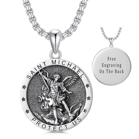 Sterling Silver St Michael St Christopher Pendant Necklace