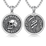 Sterling Silver Gothic Skull Memento Mori Pendant Necklace with Engraved Word