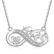 Sterling Silver Elephant Mother and Child Pendant Necklace