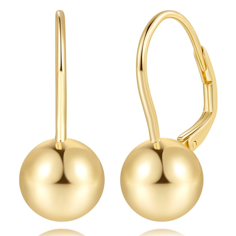 14K Gold Plated Bold Ball  Leverback Earrings for Women