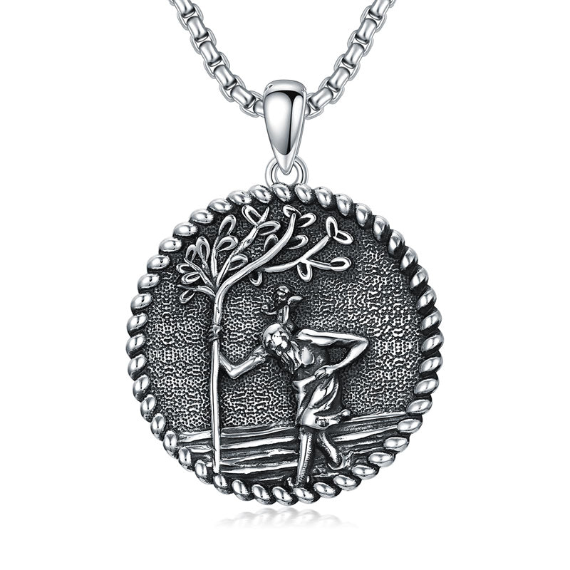 Sterling Silver Crown of Thorns Jesus St Benedict St Michael Pendant Necklace