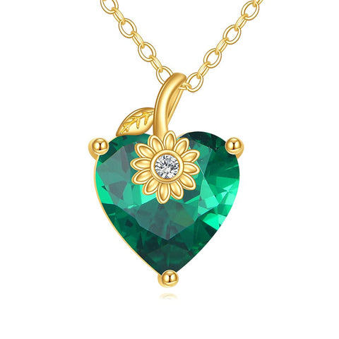 10K 14K 18K Yellow Gold Heart Birthstone Sunflower Pendant Necklace