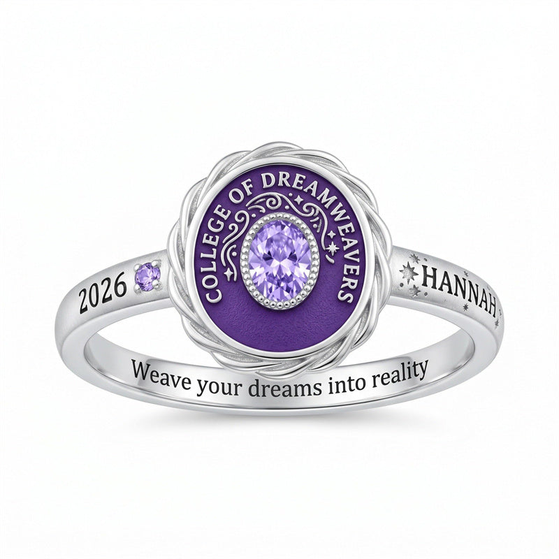 Sterling Silver Twisted Band Personalized  Birthstone Engraved  Class Ring for Women