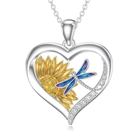 Sterling Silver Heart Bee Dragonfly Butterfly Hummingbird Sunflower Animal Pendant Necklace  Gifts for Christmas