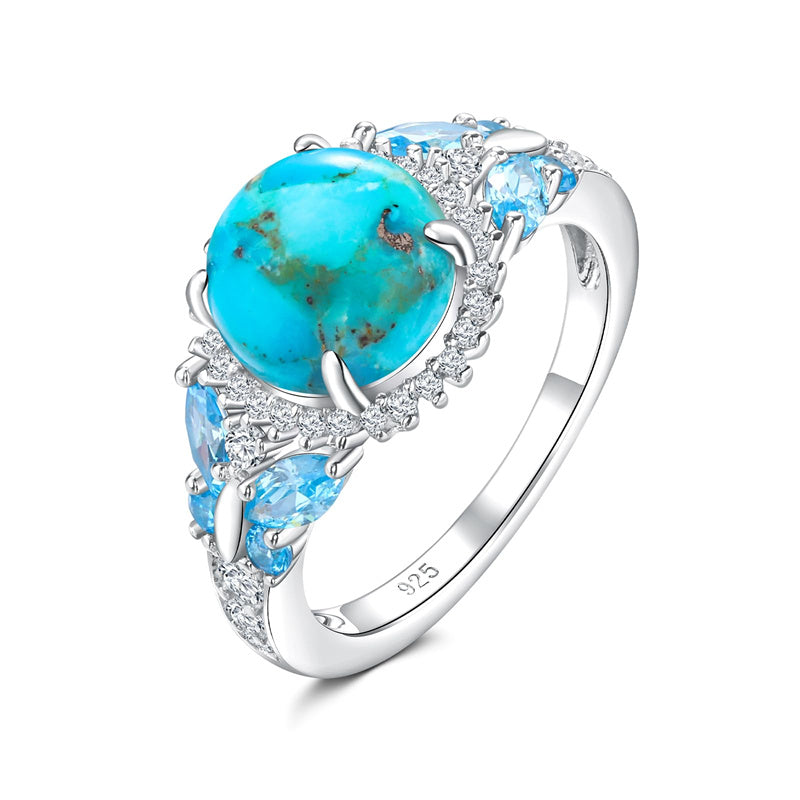 Sterling Silver Cushion Marquise Pear Round Oval Cut Turquoise Engagement Ring for Women
