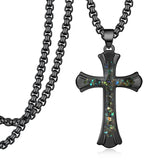 14K Gold Plated Turquoise Malachite Abalone Shell Cross Pendant Necklace for Men