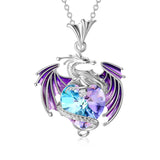 Sterling Silver Birthstone Heart Shaped Crystal Wyvern Pendant Necklace