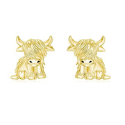 10K 14K 18K Solid Gold Highland Cow Stud Earrings