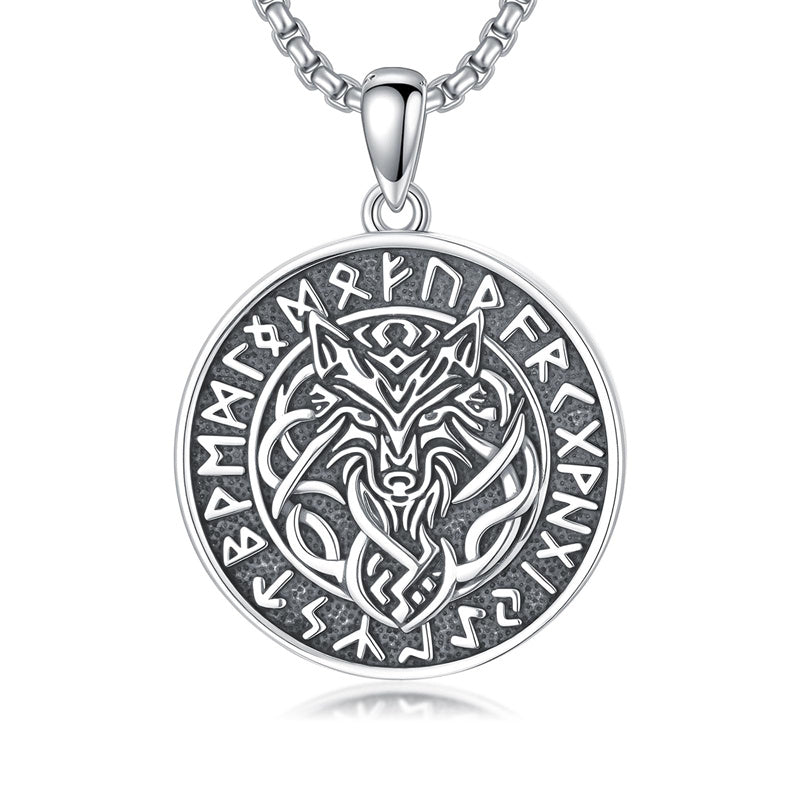 Sterling Silver Viking Raven Bear Odin Wolf Pendant Necklace for Men