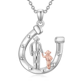 Sterling Silver Father Daughter Western Cowgirl Pendant Necklace