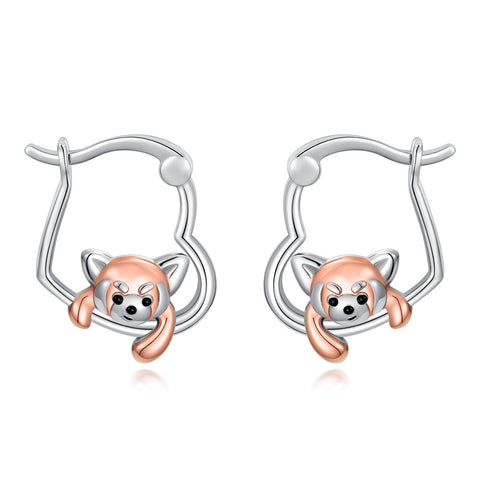Sterling Silver Fox Frog Leopard Peacock Puppy Animal Hug Hoop Earrings
