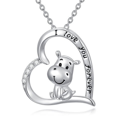 Sterling Silver Cubic Zirconia Hippo Pendant Necklace