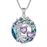 Sterling Silver 2 Heart Birthstone Austrian Crystal Tree of Life Pendant Necklaces