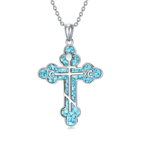 Sterling Silver Russian Eastern Orthodox Cross Pendant Necklace