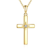 14K Solid Gold Cross Necklace for Women Delicate Gold Diamond Cross Pendant Necklace Religious Jewelry for Girl Wife Mom