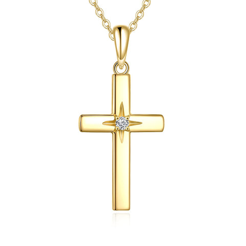 14K Gold Diamond Cross Pendant Necklace