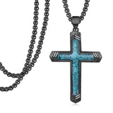 14K Gold Plated Turquoise Malachite Abalone Shell Cross Pendant Necklace for Men