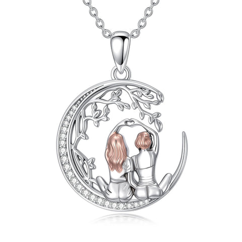 Sterling Silver Mother Daughter Father Daughter Sister Pendant Necklace Family Jewelry for Christmas Mother's Day