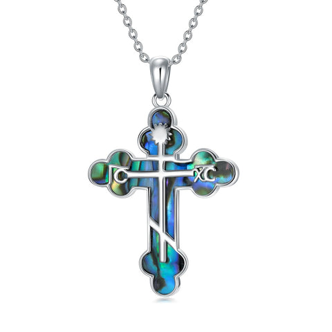Sterling Silver Russian Eastern Orthodox Cross Pendant Necklace