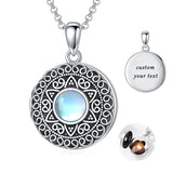 Sterling Silver Personalized Photo &Engraved Round Photo Necklace