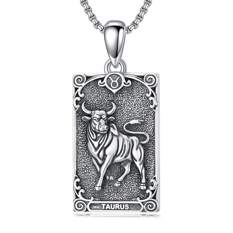 Sterling Silver Tarot Card 12 Zodiac Sign Pendant Necklace
