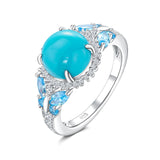 Sterling Silver Cushion Marquise Pear Round Oval Cut Turquoise Engagement Ring for Women